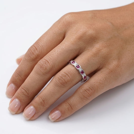 Ruby Pink & Crystal-Tone Eternity Band Ring for Women