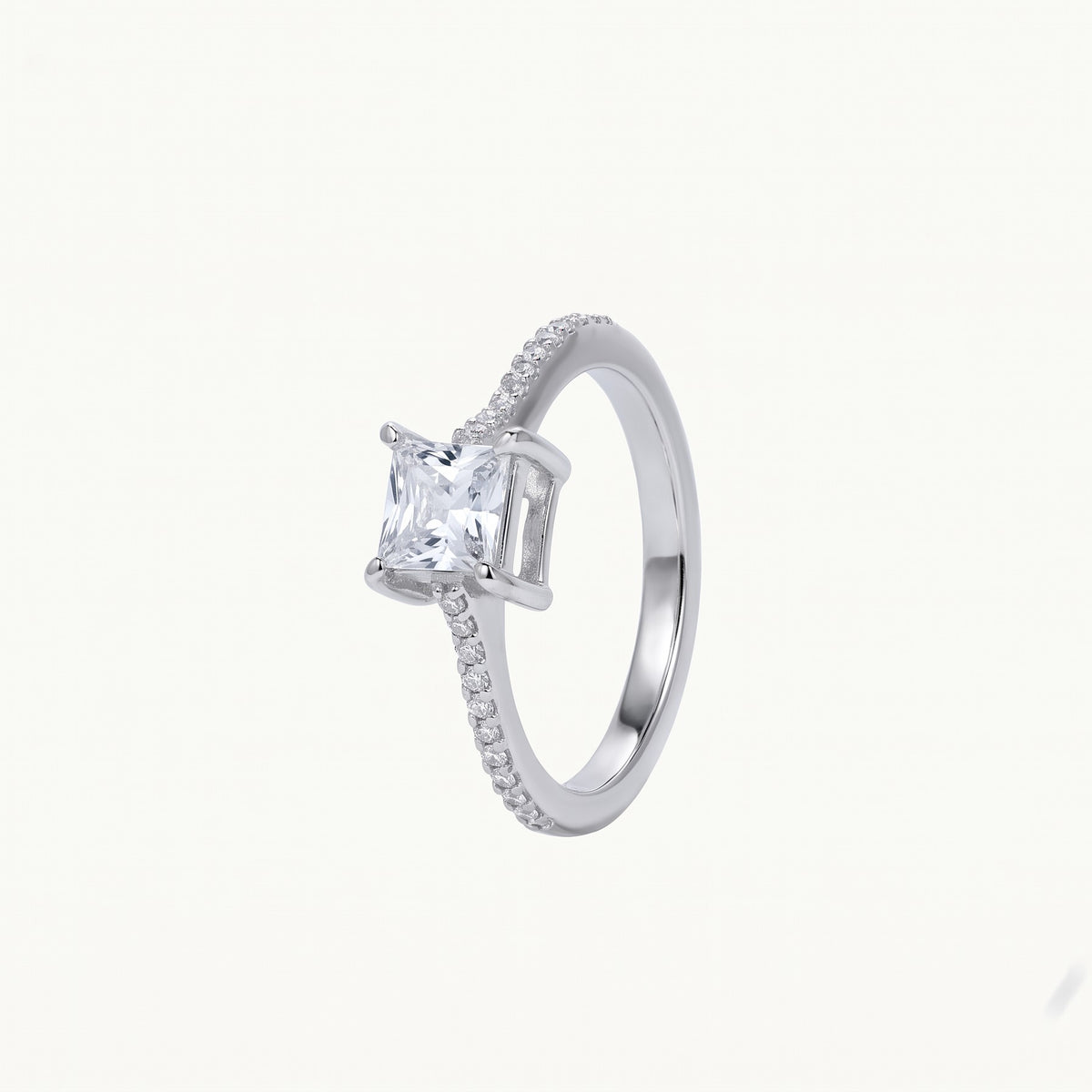 Elegant Silver Princess Cut Pave Ring with Sparkling Stone Band