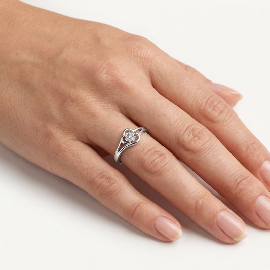 Elegant Silver Heart-Shaped Crystal Ring for Women