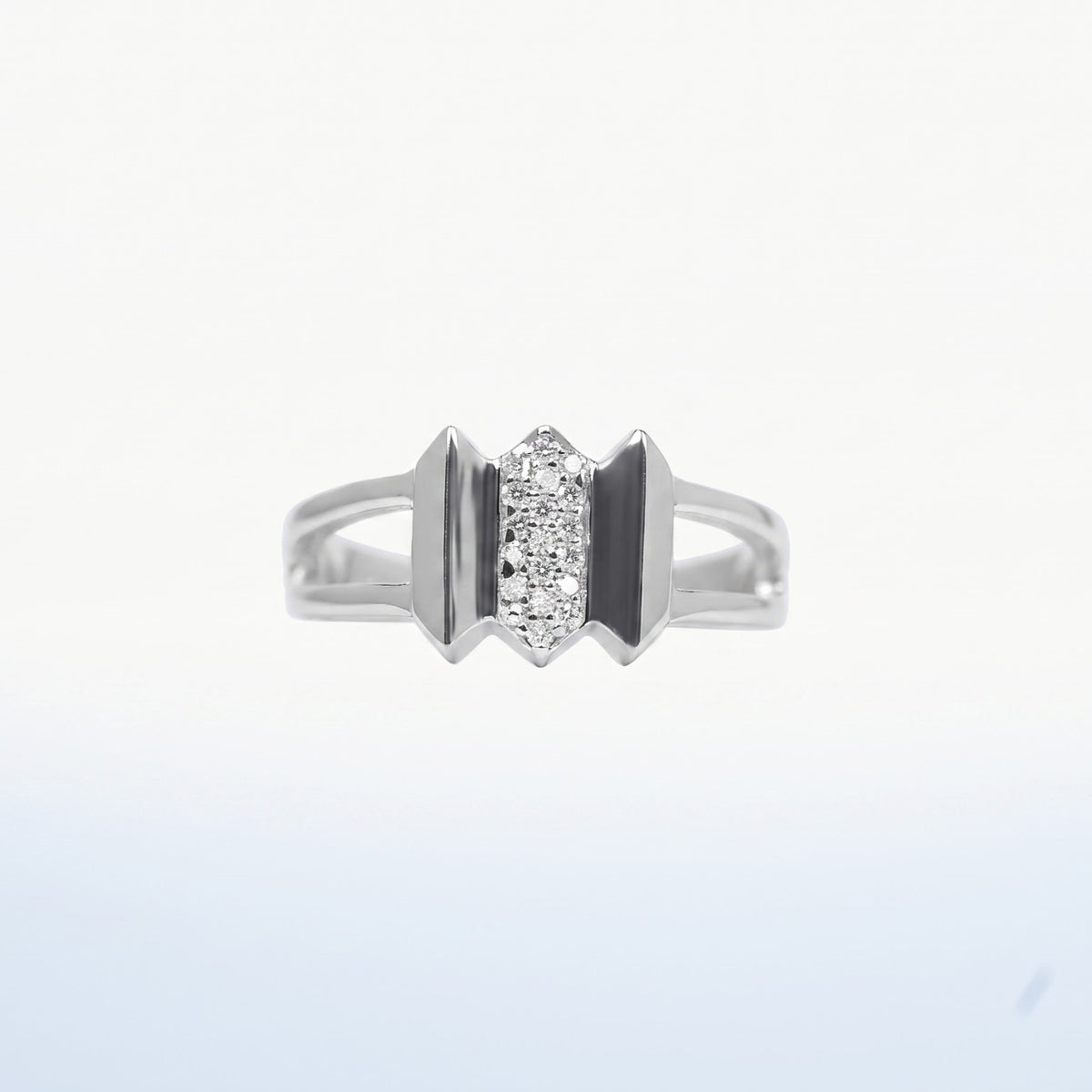 Silver Geometric Open Band Ring with Sparkling Stone Detail
