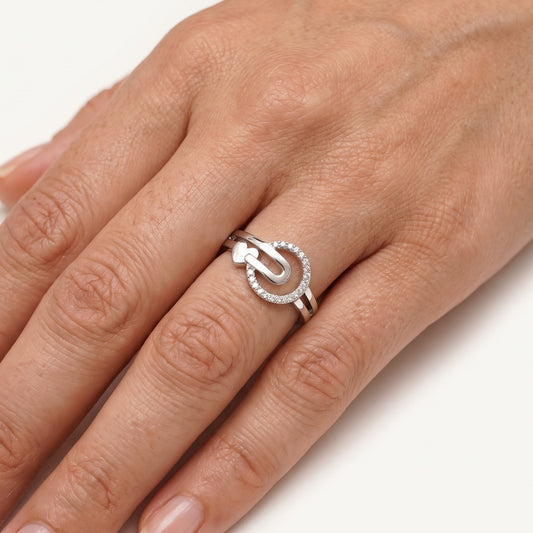 Silver Twisted Band Ring with Sparkling Stone Accent
