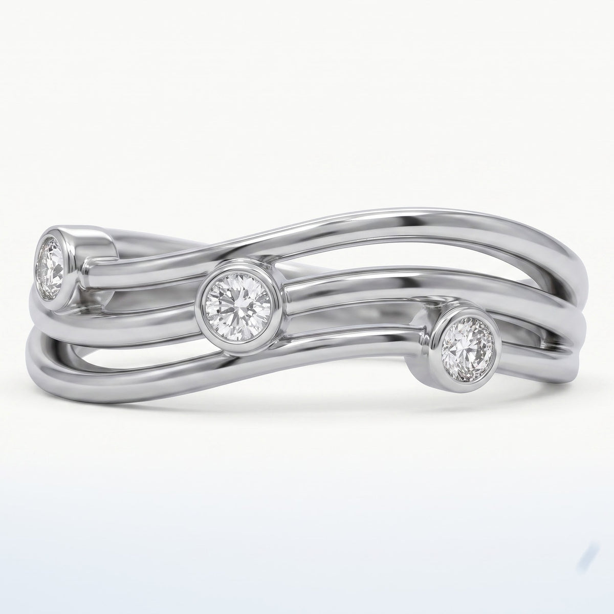 Elegant Silver Open Band Ring with Triple Sparkling Stone Accents