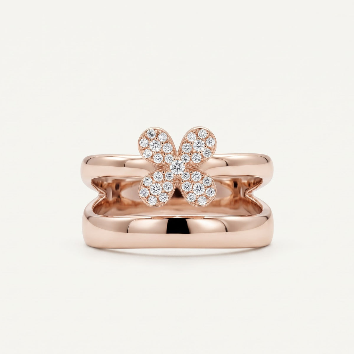 Rose Gold Double Band Flower Ring with Sparkling Stones