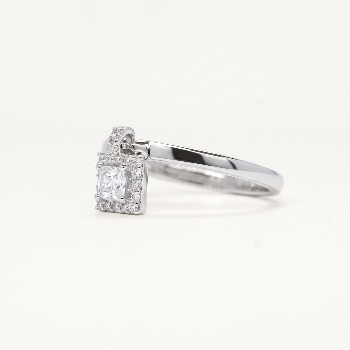 Silver Square-Cut Halo Crystal Engagement Ring