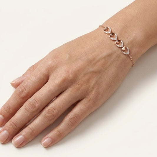 Rose Gold Heart Link Bracelet with Sparkling Accents