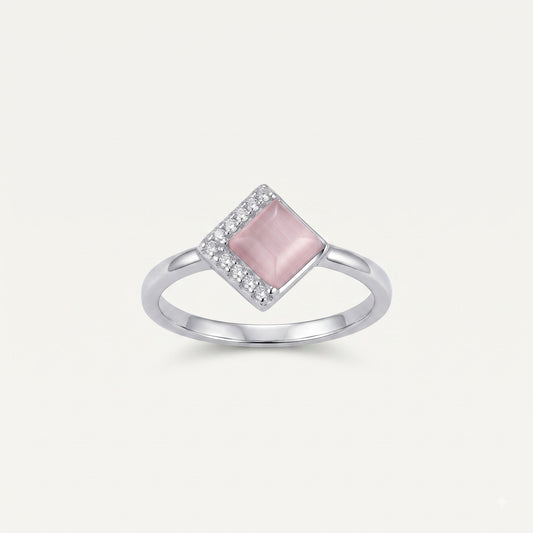 Elegant Pink Cushion-Cut Stone Halo Ring
