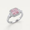 Elegant Pink Cushion-Cut Halo Ring with Pear-Shaped Side Stones