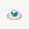 Elegant Blue & Green Floral Crystal Ring – Silver-Tone Statement Ring for Women