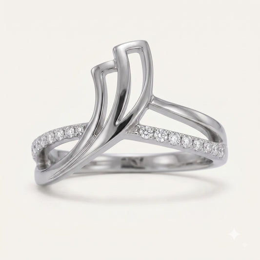 Elegant Silver-Tone Openwork Ring with Sparkling Accent Stones