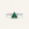 Emerald Green Triangle Solitaire Ring with Polished Silver-Tone Setting