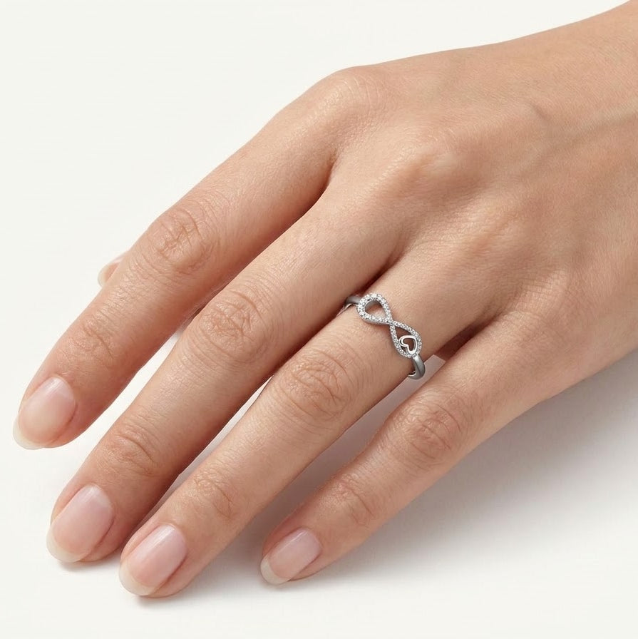 Elegant Infinity Heart & Key Crystal Ring