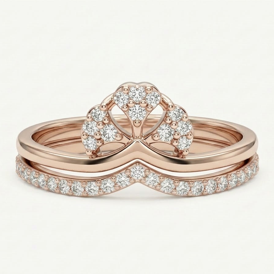 Elegant Rose Gold Flower Pave Ring with Sparkling Curved Band