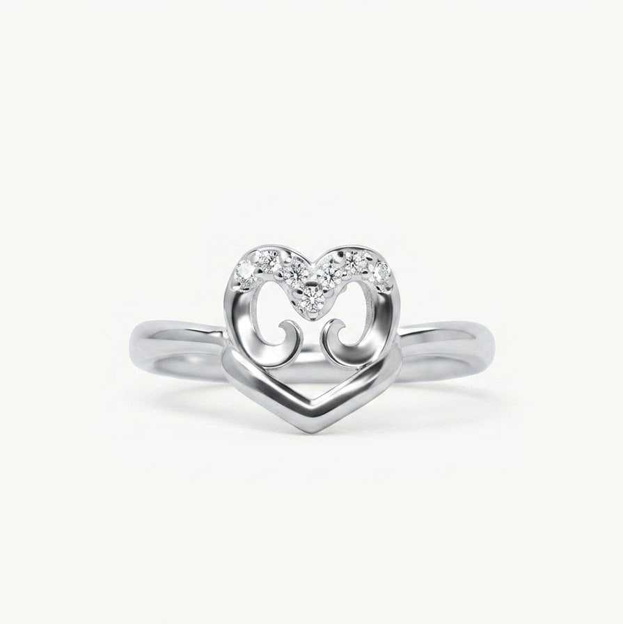 Elegant Silver Heart Ring with Sparkling Pavé Stones