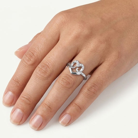 Elegant Silver Heart Ring with Sparkling Pavé Stones