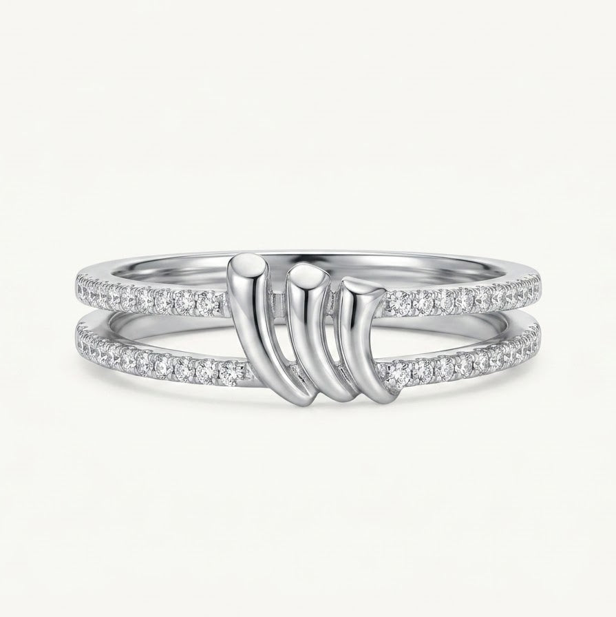 Elegant Silver Double Band Ring with Sparkling Stone Detailing
