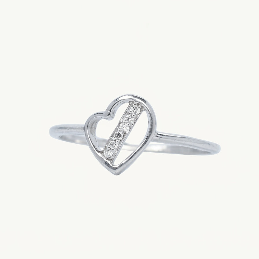 Elegant Silver Heart Ring with Sparkling Bar Detail