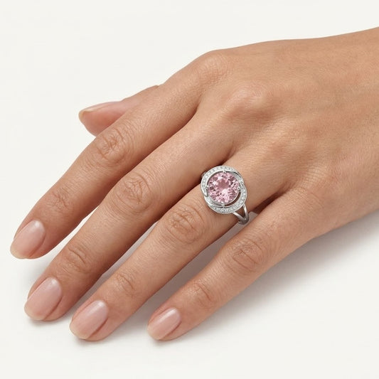 Elegant Pink-Purple Halo Crystal Solitaire Ring for Women