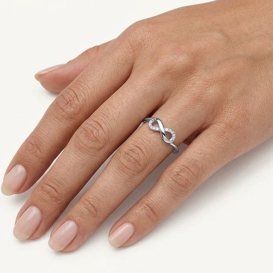 Elegant Silver Infinity Ring with Sparkling Pavé Detail