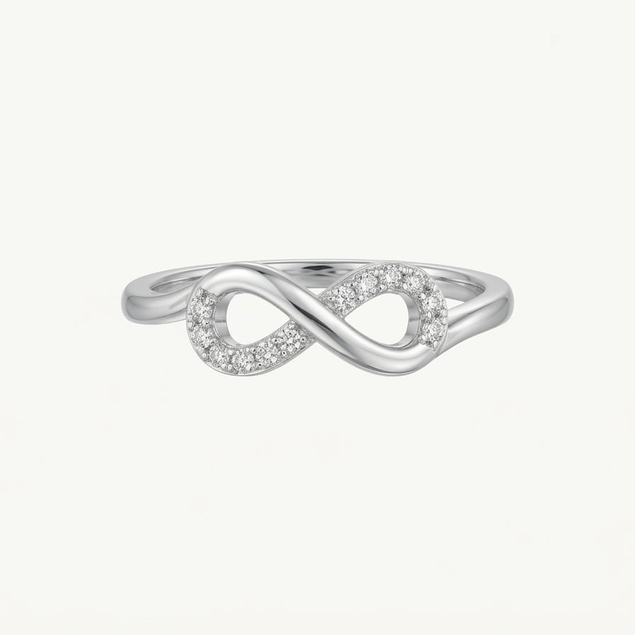 Elegant Silver Infinity Ring with Sparkling Pavé Detail