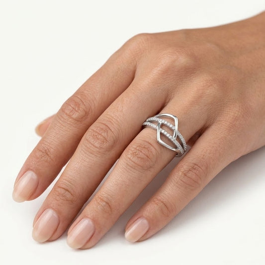 Elegant Silver Openwork Ring with Double Sparkling Bands