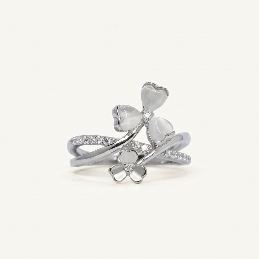 Elegant Heart Blue Stone & Floral Pavé Ring for Women