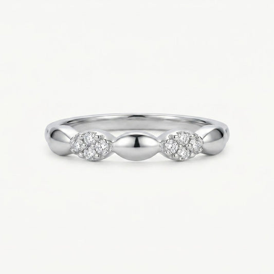 Elegant Silver Beaded Ring with Sparkling Pavé Stone Clusters