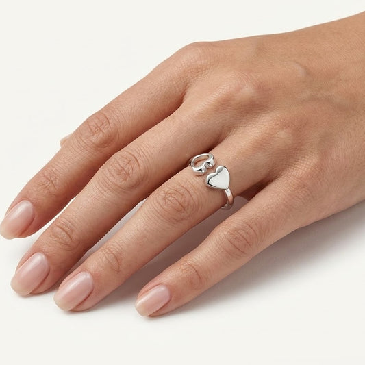 Elegant Silver Double Heart Open Ring for Women
