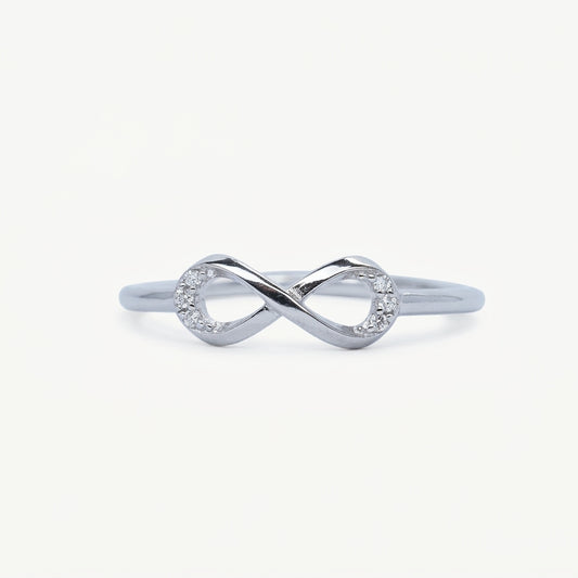 Elegant Infinity Knot Crystal Ring with Sparkling Accents
