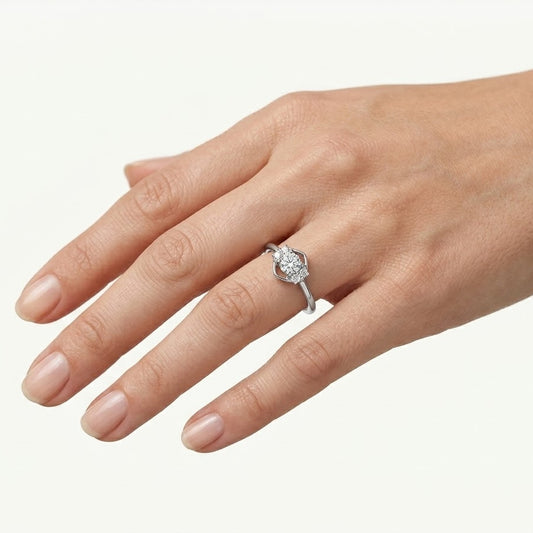 Elegant Round-Cut Halo Ring with Sparkling Crystal Accents