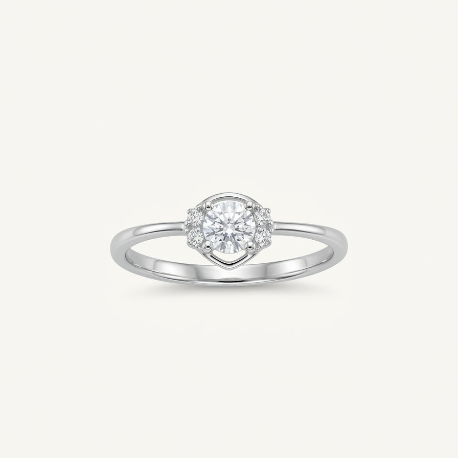 Elegant Round-Cut Halo Ring with Sparkling Crystal Accents