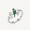 Elegant Silver Lizard & Crystal Ring with Green Enamel Detailing
