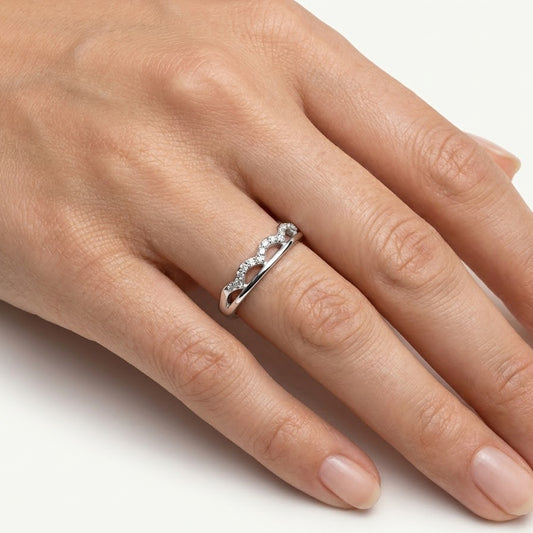 Elegant Silver Openwork Pave Ring with Sparkling Detail