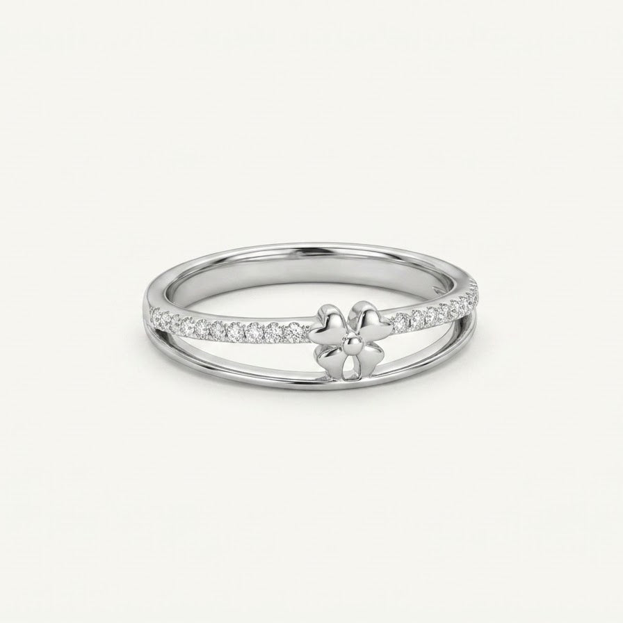Elegant Bow Double-Band Silver Ring with Sparkling Crystal Accents