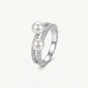 Elegant Double Pearl Crystal Ring for Women – Silver Tone