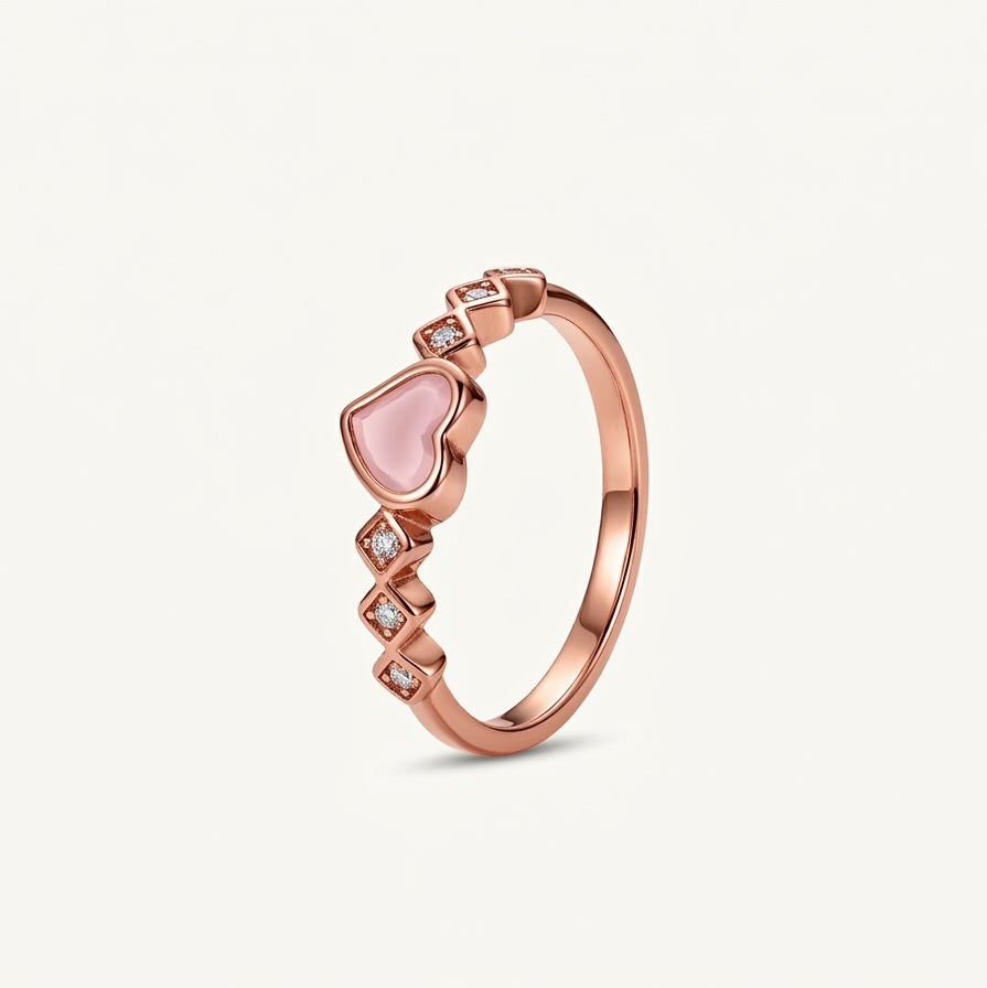 Elegant Rose Gold Heart Ring with Pink Enamel Detail