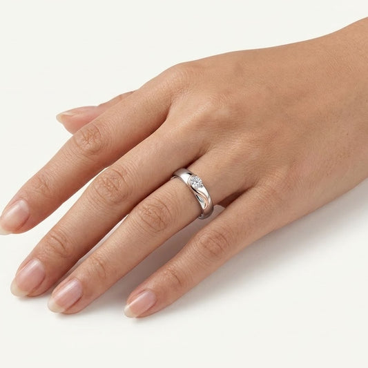 Elegant Two-Tone Sterling Silver Solitaire Ring with Crystal Accent