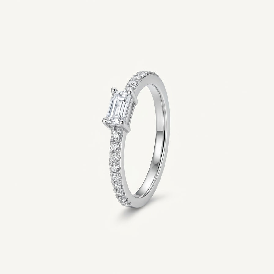 Elegant Silver Emerald-Cut Halo Accent Ring