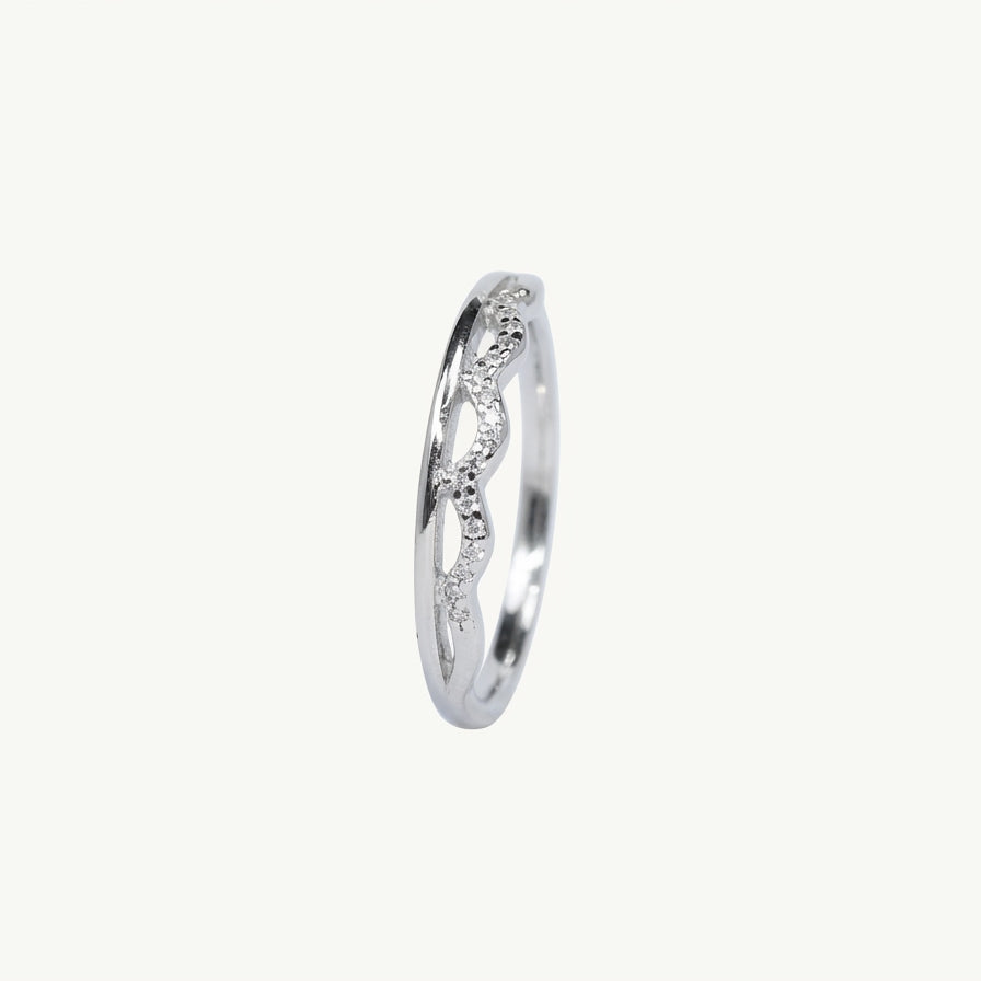 Elegant Silver Openwork Pave Ring with Sparkling Detail