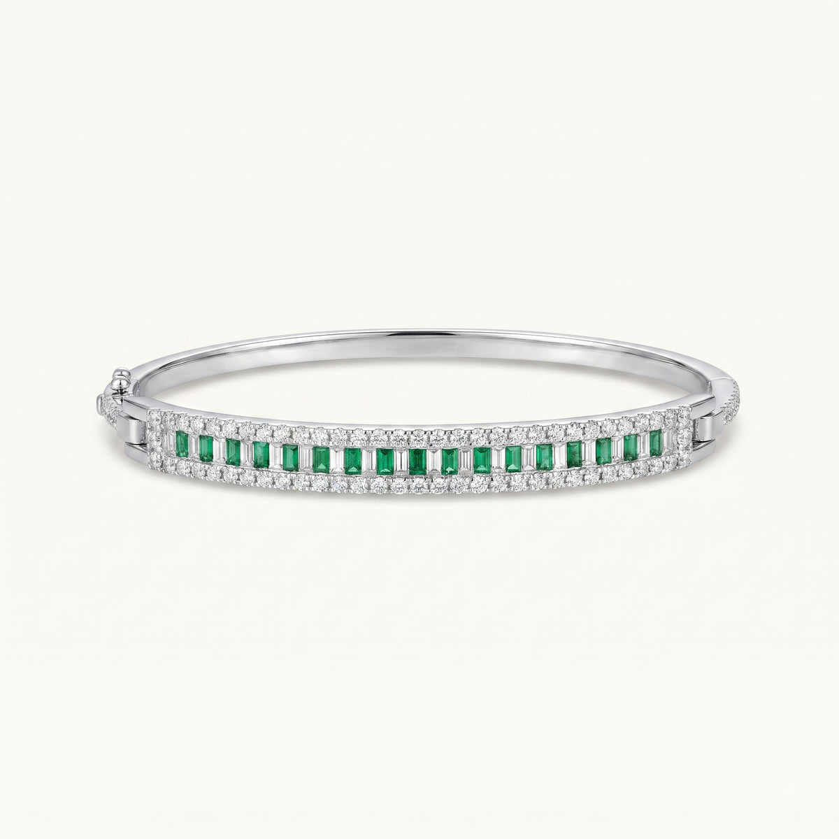 Elegant Green Emerald Tennis Bracelet with Crystal Accents – Silver Tone