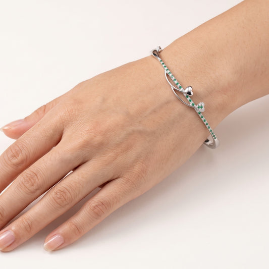 Elegant Silver Green Emerald Heart Bracelet