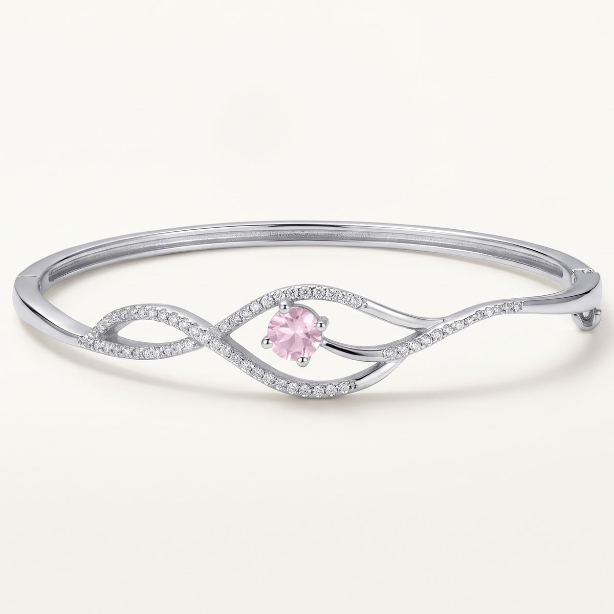 Pink Rose Quartz Inspired Infinity Crystal Bracelet – Silver Tone