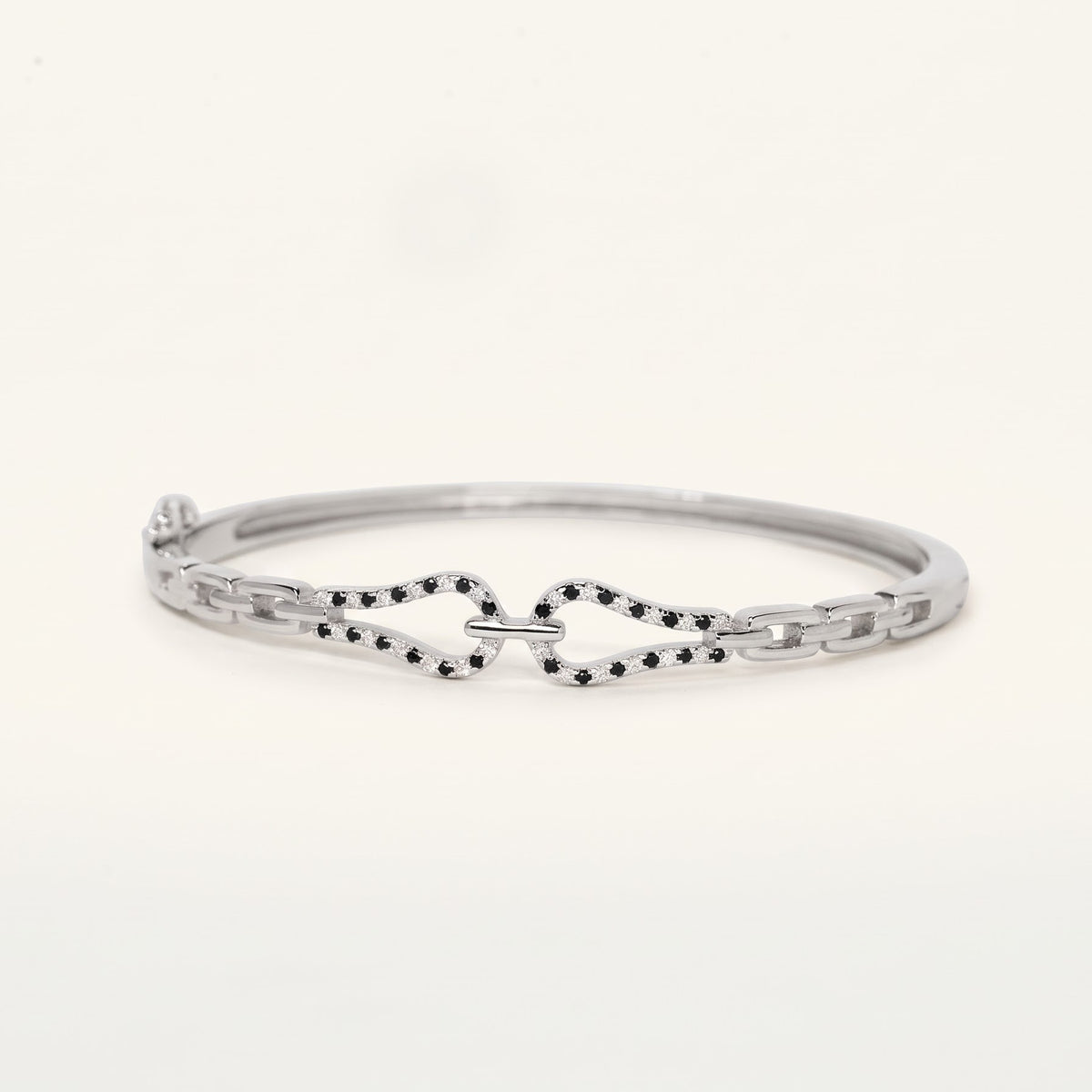 Elegant Silver Black Stone Link Bracelet
