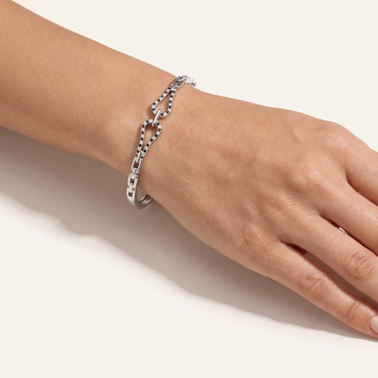 Elegant Silver Black Stone Link Bracelet