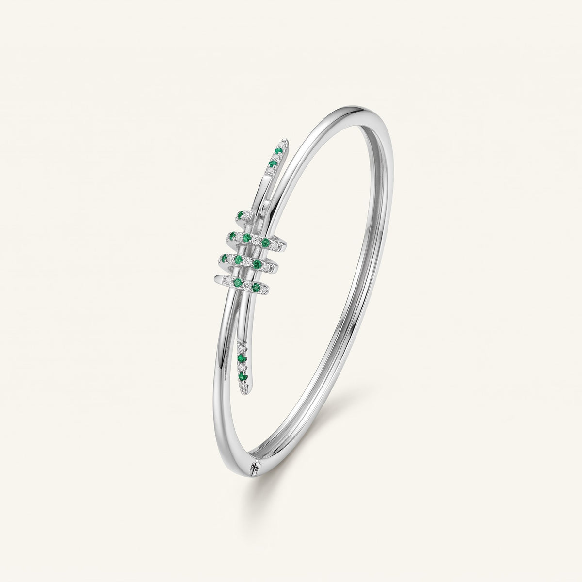 Silver Open Cuff Bracelet for Women – Green & Clear Stone Wrap Design