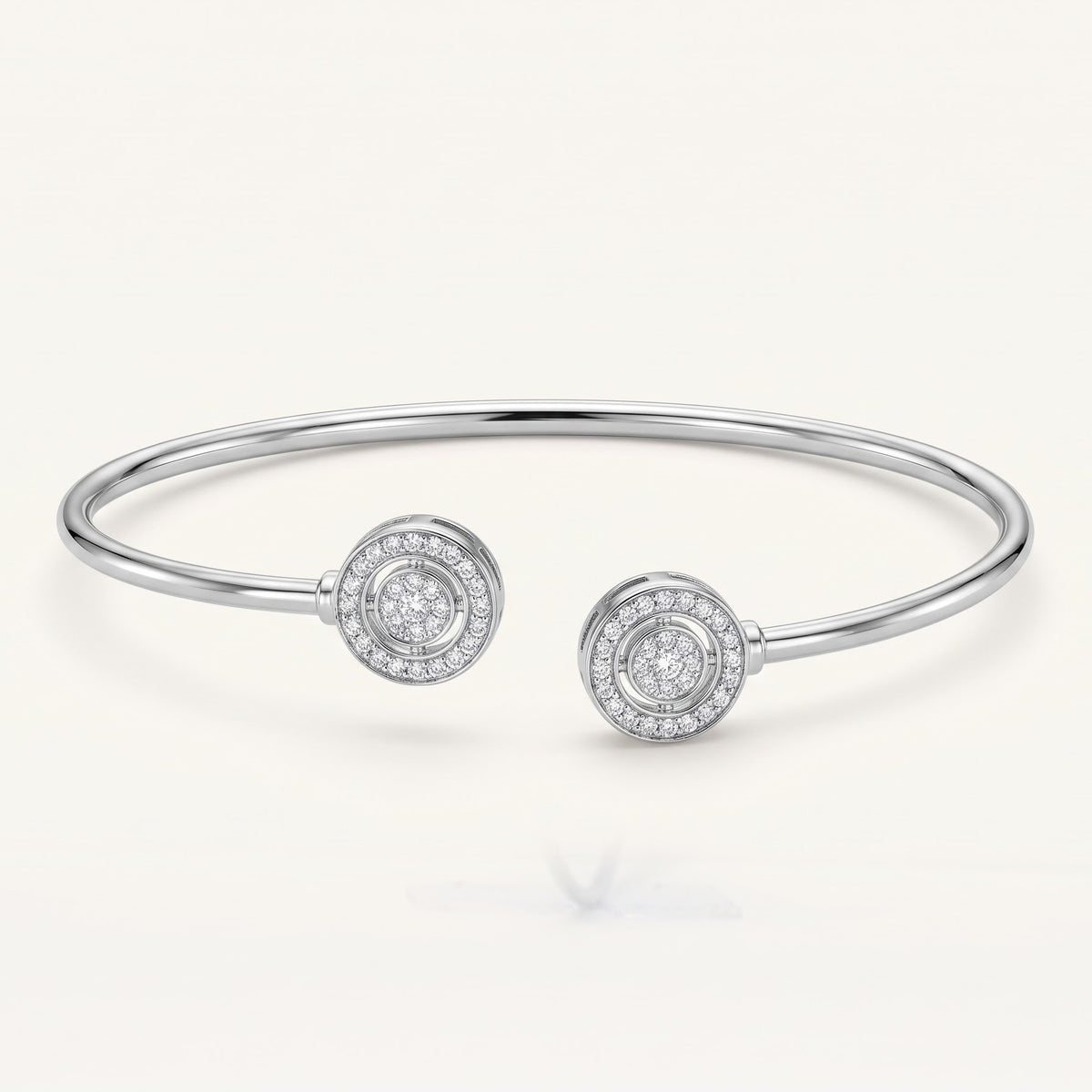 Elegant Silver-Tone Double Halo Crystal Open Cuff Bangle for Women