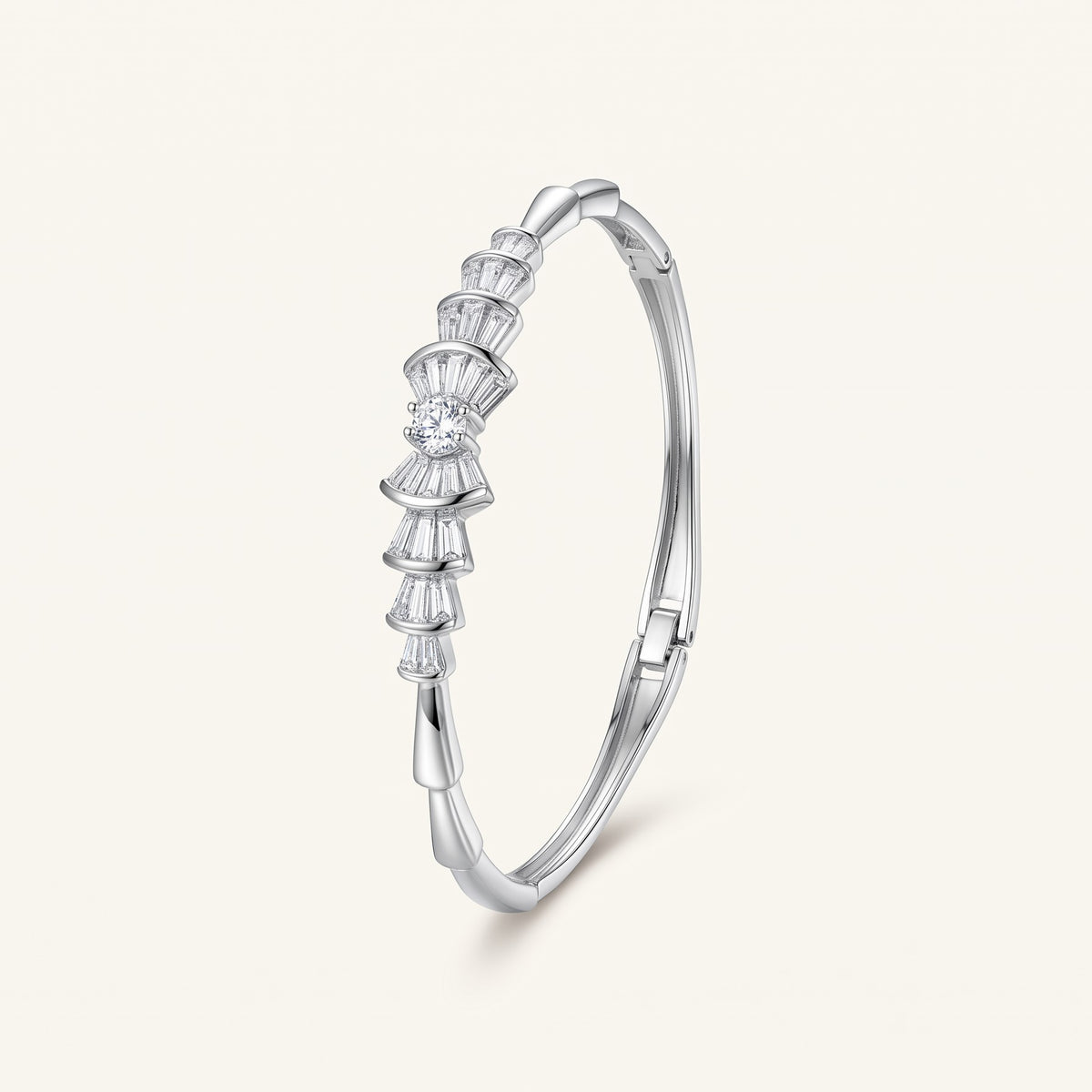 Silver Bow-Inspired Baguette Stone Bracelet