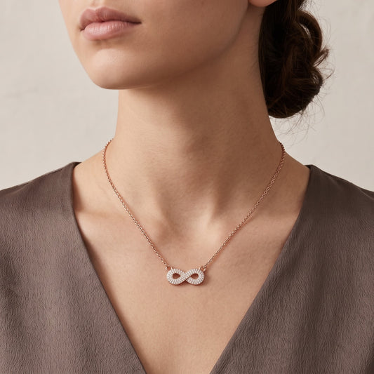 Rose Gold Infinity Pendant Necklace with Sparkling Stones