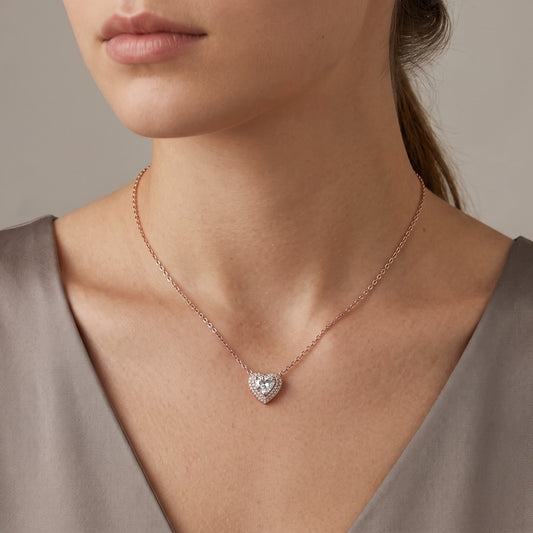 Rose Gold Heart Necklace with Sparkling Crystal Pendant