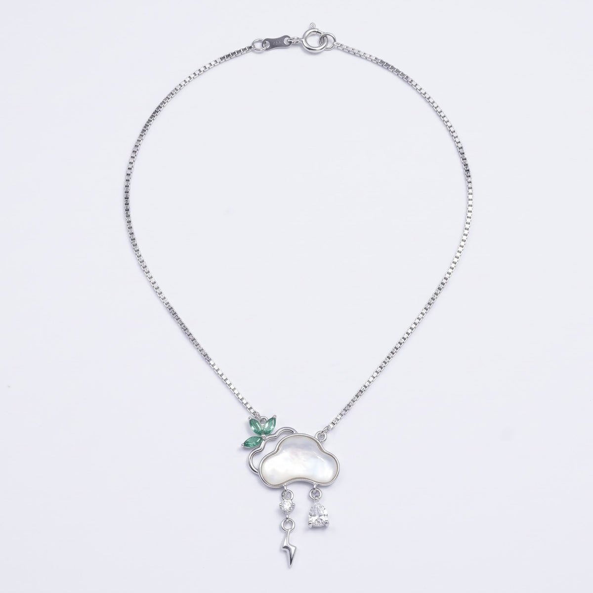 Silver Cloud Pendant Necklace with Pearl-Style Center & Charms