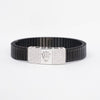 Men's Black Ribbed Bracelet with Crystal Embellished Silver Centerpiece